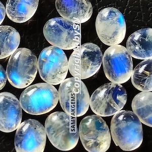 AAA White Rainbow Moonstone 6x4mm Oval Cabochon - Loose Flat Back Blue Moonstone Cabs - 6x4mm Smooth Moonstone Oval Gemstone - AAA Quality
