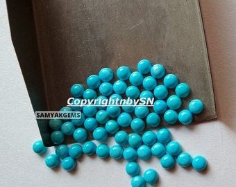 AAA Arizona Turquoise Round Cabochon Lot, 2mm 3mm 4mm Natural Blue Turquoise Flat Back, Smooth Loose Gemstone Wholesale for Jewelry Making