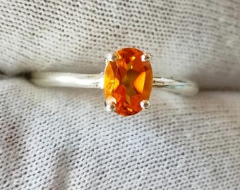 Sterling Silver Citrine Ring: Oval Gemstone, Minimalist Design