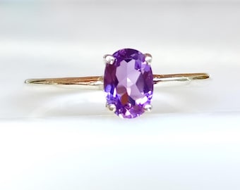 Anello In Argento 925 Con Ametista Ovale Fatta A Mano, Gioiello Vintage Per Regalo