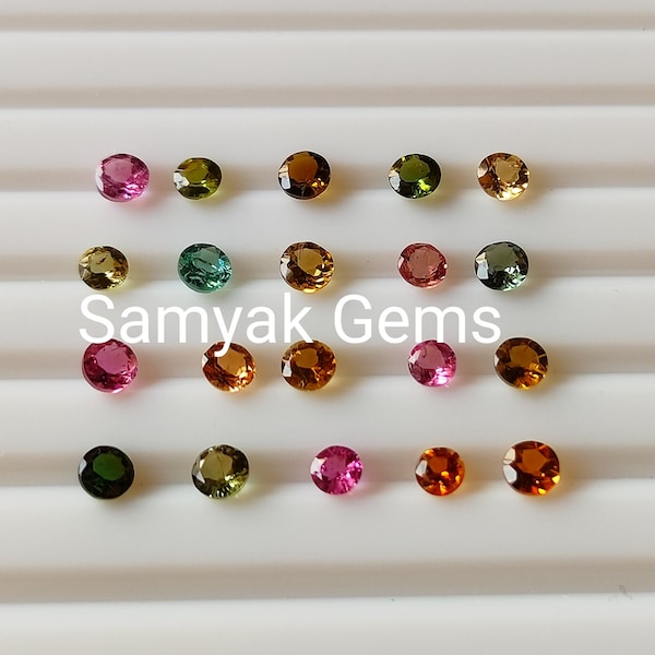 Natural Tourmaline 2mm To 4mm Round Faceted Loose Gemstone , Semi-Precious Cut Stones , AAA Quality Pack Of 10-20Pcs Lot