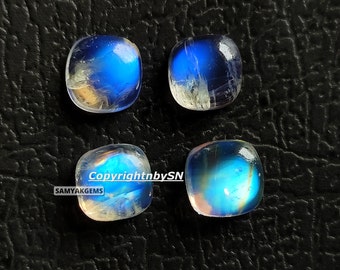 Top Rare Quality Blue Fire7mm  Moonstone Cushion Pair Loose Gemstones - White Rainbow Moonstone Cabochon - Wholesale Moonstone Pair Gems