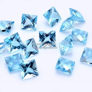 AAA Blue Topaz Square Cut Gemstone - 3mm -6mm Blue Topaz Stones - Princess Cut Blue Topaz Square - Loose Blue Topaz Square Lot - Jewelry