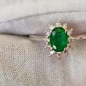 Zambian Emerald Moissanite Rings For Her High Grade Emerald Jewelry For Women 925 Silver Rings Gift For Mum Diamond Victorian Jewelry
