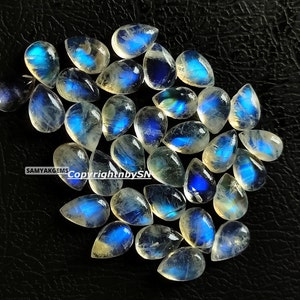AAA Blue Fire Moonstone 6x9mm Pear Cabochons - Loose Moonstone Pear Shape Stones - Wholesale Moonstone 6x9mm Cabs - Rainbow Moonstone Pear