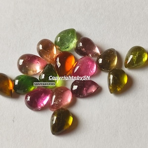 Top Quality 7x5mm Tourmaline Pear Cabochons - Loose Flat Back Tourmaline Stones - Pear Shape Tourmaline Cabs - Wholesale Tourmaline 5-30Pcs