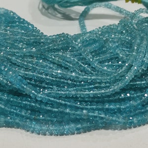 AAA Quality Blue Apatite 3mm -4mm Rondelle Faceted Beads - Loose Apatite Gemstone Beads - 3mm Faceted Blue Quartz Beads - 13&quot;-inch Strands