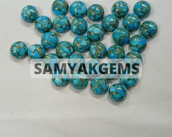 AAA Quality Blue Mohave Copper Turquoise 12mm Cabochons, Calibrated Smooth Turquoise Cabs ,Copper Turquoise Round 12mm,Blue Mohave Turquoise