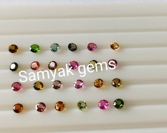 AAA Quality 3mm Multi Tourmaline Round Brilliant Cut Gemstone , Loose Faceted Tourmaline Calibrated Stones , 3mm Round Tourmaline Lot