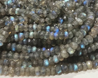 AAA Blue Fire Labradorite Faceted Rondelle Beads: 3mm-4mm, 13 Inch Strand
