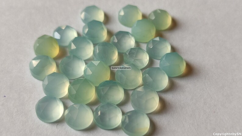 Aqua Chalcedony 8mm Rose Cut Cabochons: Faceted Gemstones image 10