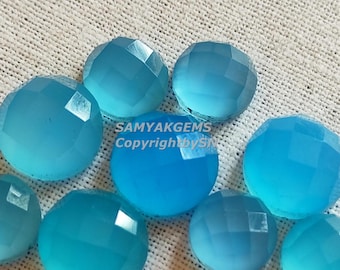Cabujón redondo de calcedonia azul AAA de 3 mm a 5 mm con talla rosa: Gemas sueltas de calcedonia con base plana
