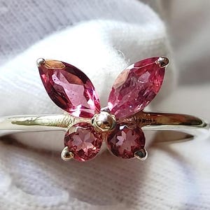Dainty Butterfly Ring, Pink Tourmaline Rings, Personalized Gift for Friend, Birthstone Jewelry, Mother Rings Gift, Tourmaline Stone Rings