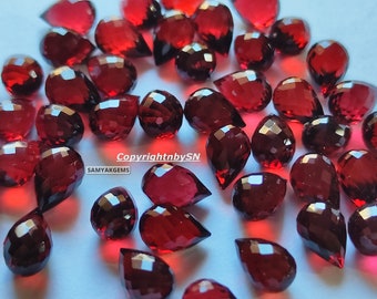 AAA+ Garnet Briolitte Drops , 6x4mm & 7x5mm Faceted Garnet Drops Stone , Loose Gemstone Drill Beads , garnet gemstone teardrops stone