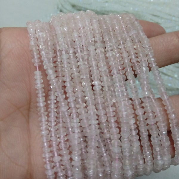 AAA+ Pink Rose Quartz Faceted 3mm -4mm Rondelle Cuttings Beads , Loose Faceted Pink Quartz Hand Cutting Beads For Jewelry Making