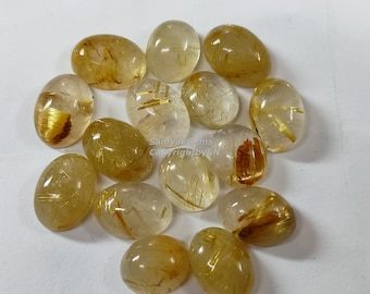 Natural Golden Rutile Quartz 8x10mm - 15x20mm Oval Cabochon: Loose Golden Quartz Oval Gemstones Lot