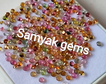 Natural Multi Tourmaline Faceted Round 2mm 2.5mm - AAA Brilliant Cut Rainbow Tourmaline Loose Gemstone Lot for Dainty Jewelry & Ring Inlays