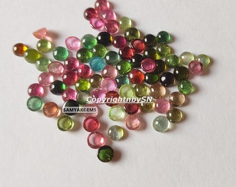 AAA Multi Color Tourmaline Round Gemstone Cabochon , 5mm Multi Tourmaline Cabochon , Tourmaline Loose Cabs -5-40 Pcs Lot