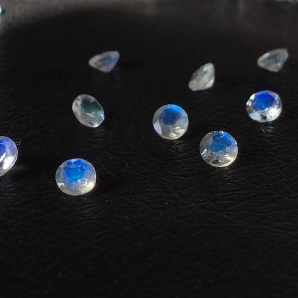 Natural Blue Fire White Rainbow Moonstone 2mm -3mm Faceted Loose Gemstone - Brilliant Cut Moonstone Lot - Semi precious Cabochons