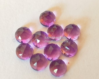 2Pcs 6mm - 10mm Amethyst Rose Cut Faceted Purple Cabochon Gemstone - AAA Quality Faceted Round Shape Natural Amethyst Cab