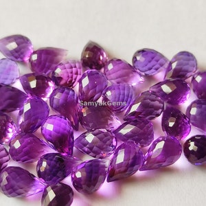 Natural Amethyst Tear Drops Briolettes- 5x8 mm Faceted Amethyst Teardrops Briolette Gems - AAA Quality Semi Precious Stones