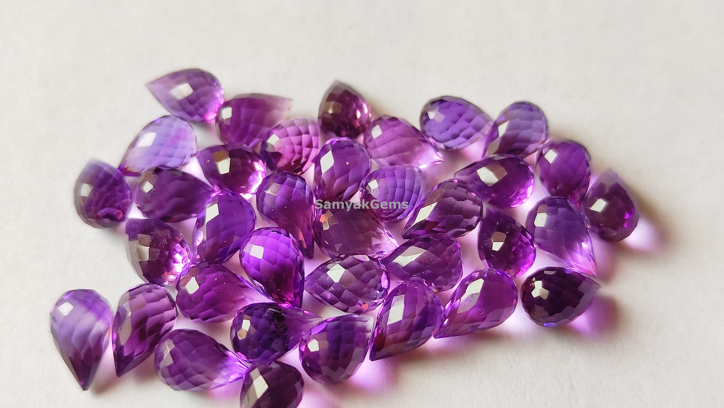 Lot De 5 Perles D'Améthyste En Briolette - 16,36 Carats - Naturelles Uruguay - Neuf Jamais Porté