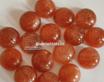 Natural Sunstone Round Shaped 12mm Cabochon: Loose Sunstone Flat Back Gemstones Lot