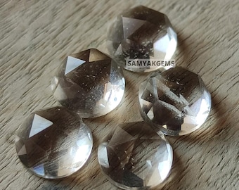 High Grade Rose Cut Crystal Quarz Cabochon, 6 mm runde natürliche Bergkristall Cabs mit flacher Rückseite für die Schmuckherstellung, Metallschmied Zubehör Lot