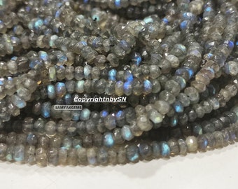 AAA Labradorite Gemstone Beads: 4mm Faceted Rondelle, 13" Strand