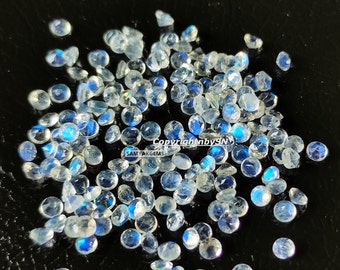 AAA White Rainbow Moonstone 2mm, 2.5mm,3mm Round Cut Stone |Natural Blue Flash Semi Precious Rare Gemstone Faceted Loose Moonstone Cut Stone