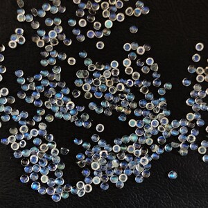 AAA White Rainbow Blue Fire Moonstone 2mm, 2.5mm, 3mm Round Cabochon | Flashy Bluish Shimmer Natural Loose Moonstone Gemstone Cabochon Lot