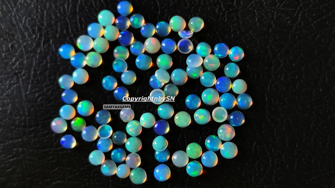Natural Ethiopian Opal 3mm to 5mm Round Shape Welo Multi Fire Opal Cabs