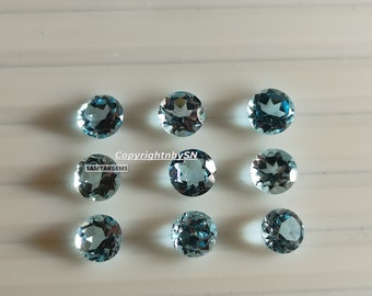 AAA Blue Topaz Faceted Gemstones: 5mm Round Brilliant Cut