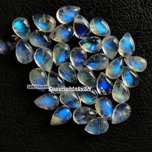 AAA Blue Fire Mondstein Birne 7 x 5 mm Cabochons - Flache Rückseite Mondstein Birnenform - 7 x 5 mm Regenbogen Mondstein Cabs - Großhandel Mondstein Steine