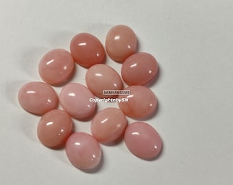 天然ピンクオパール 7 x 5 mm オーバルカボション：フラットバックピンクオパールカボション - 卸売ピンクオパールオーバル宝石ロット