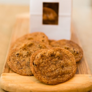 Chocolate Chip Cookies, thin and crunchy, wonderful crumbs for ice cream or coffee, butterscotch flavor too!