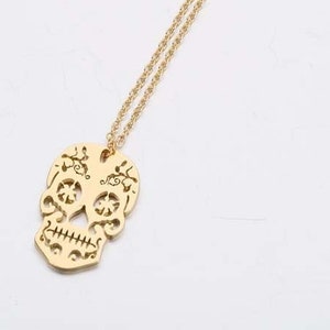 Gold Skull Pendant, Skull Pendant/Necklace, Women Skull Pendant, Day of the Dead, Mexican Jewelry, Calavera Collar Mujer, Skull Jewelry