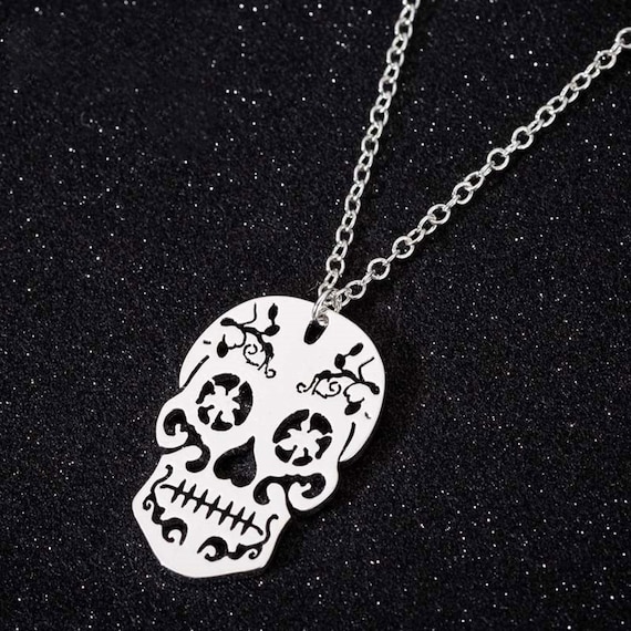 Silver Skull Pendant And Necklace Women Jewelry - Sugar Skull Pendant