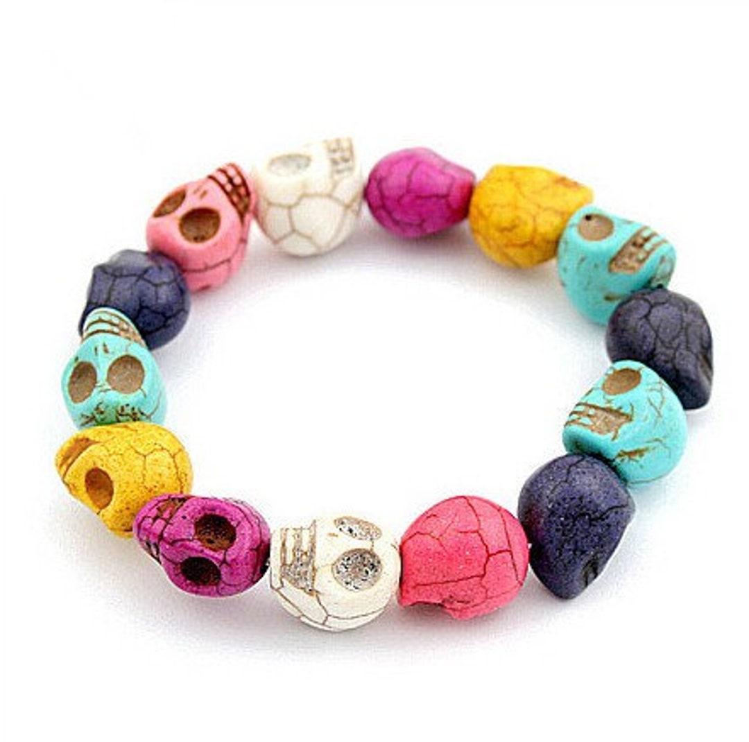 Multicolored Skull Beads Bracelet, Skull Bracelet, Women Beaded