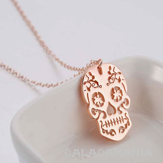 Rose gold skull necklace deals