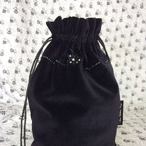 Black Velveteen Rhinestone Evening Bag with Handmade Tassels