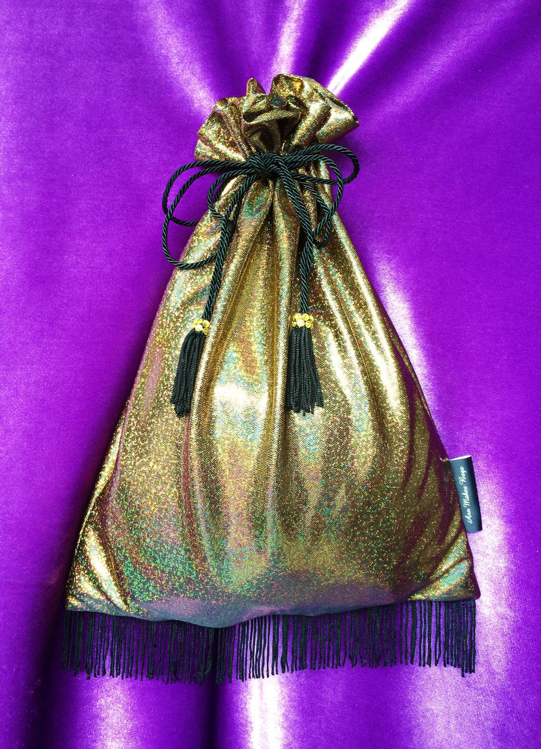 Stunning Golden Bag With Black Fringe Accents and Handmade Etsy
