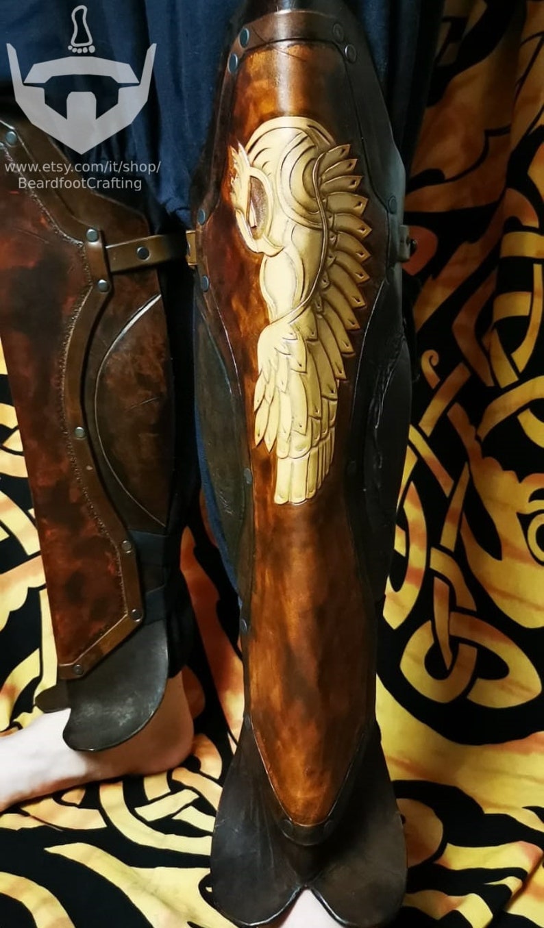 Spartan Hoplit Leather Leg Greaves Pattern Greek Owl Leg Etsy