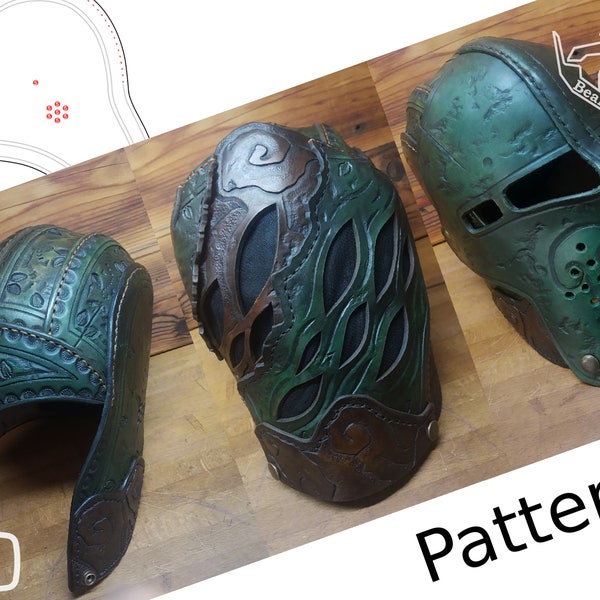 Digital LARP Leather 3 in 1 Gras Helmet PATTERN - Nature Set