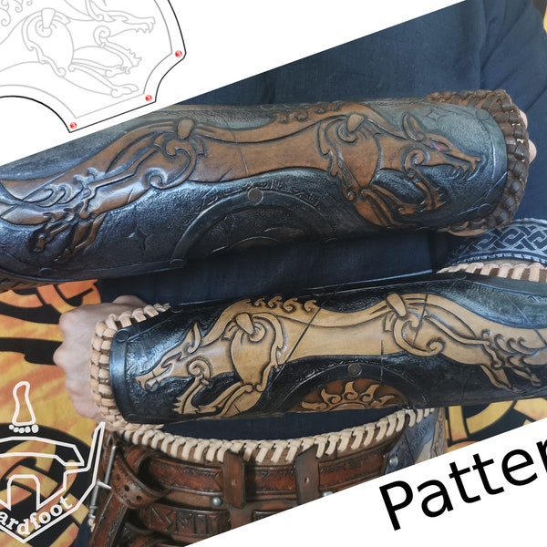 Digital Leather Wolf Bracers PATTERN - Viking Set