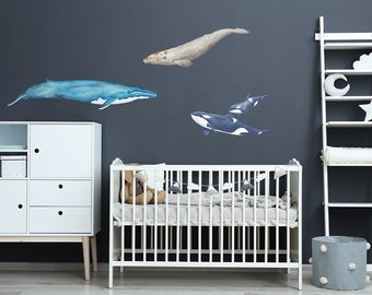 Whales Whale Wall Decal Wall Sticker Wall Sticker Children's Room Wall Decor Marine Animal Underwater World Sea Watercolor Watercolor Water Color Peel and Stick