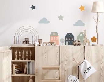 Wall Decal Houses, Children's Room Pastel Stickers, Wall Stickers, Baby Room Decoration, Sticker Set