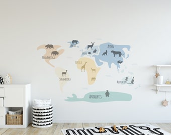 World map wall decal kids 100 x 160 cm