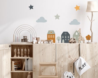 Wall Decal Houses, Children's Room Pastel Stickers, Wall Stickers, Baby Room Decoration, Sticker Set