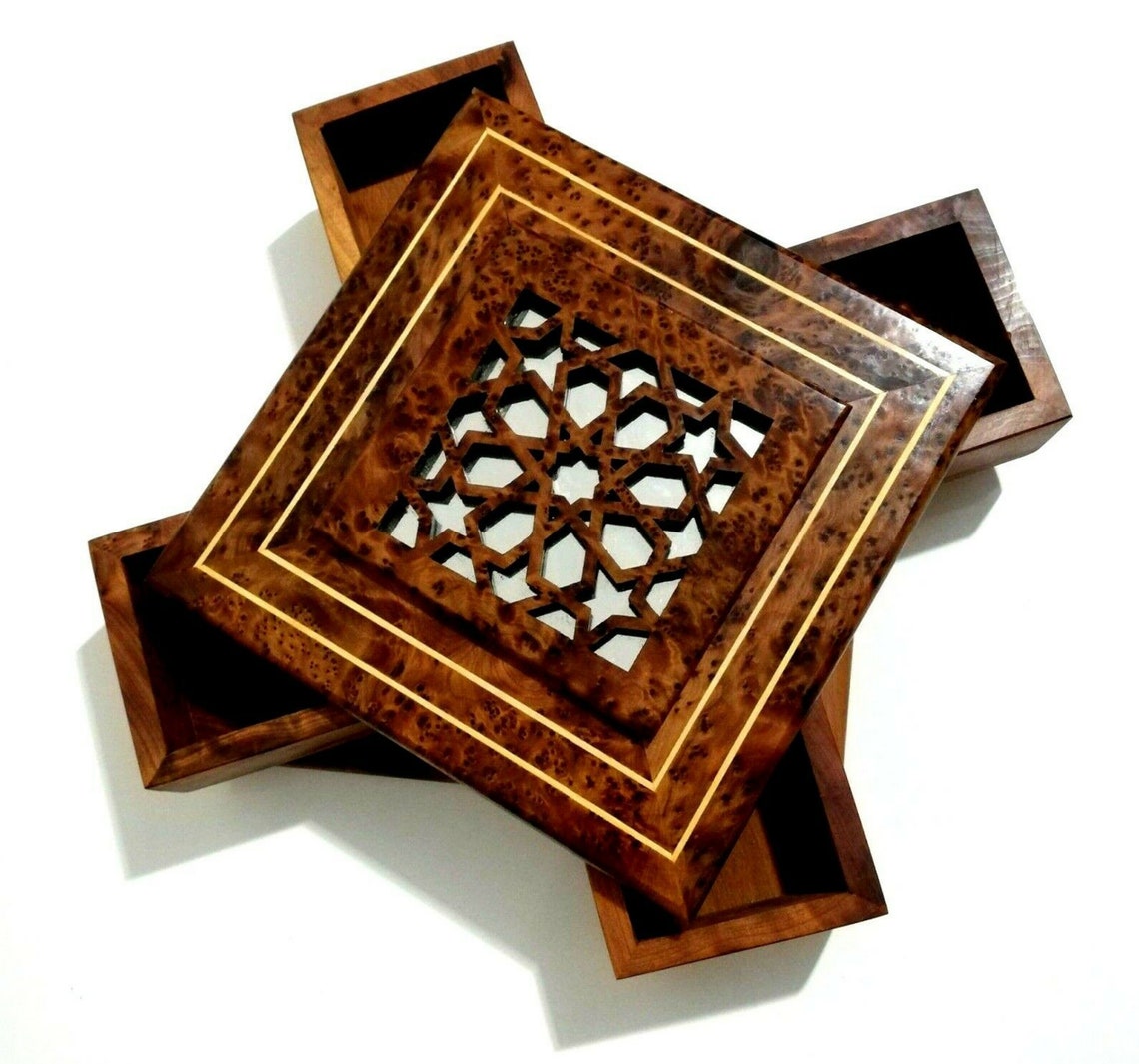 Boîte à Bijoux Magique En Bois De Thuya - Neuf Avec Étiquettes - Fabriqué Au Maroc